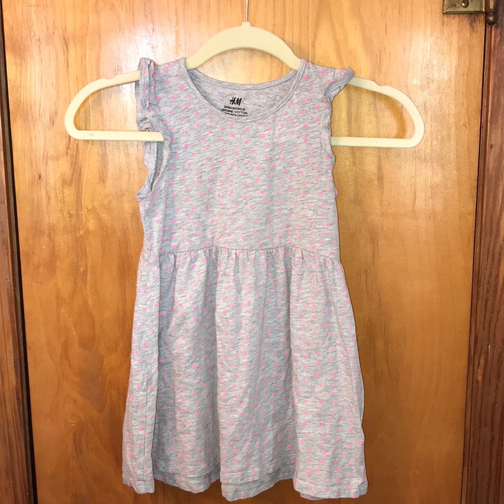 Y4/6 HM Grey with pink polka dots dress EUC